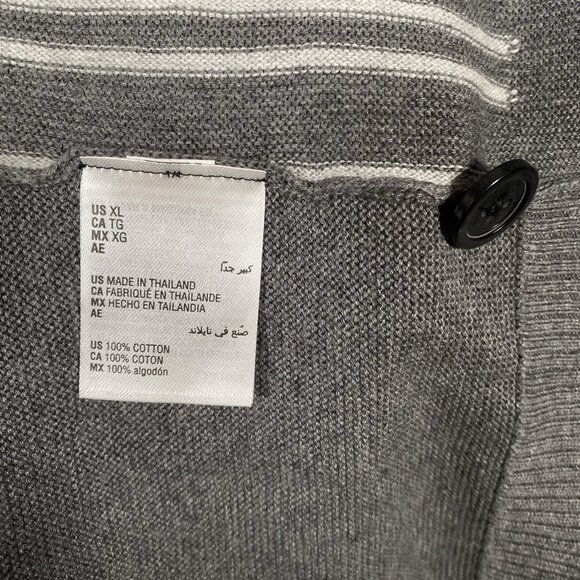 Alfani Cardigan Sweater Men’s XL Gray Striped V-Neck Button Up Grandpa Academia - Picture 8 of 13